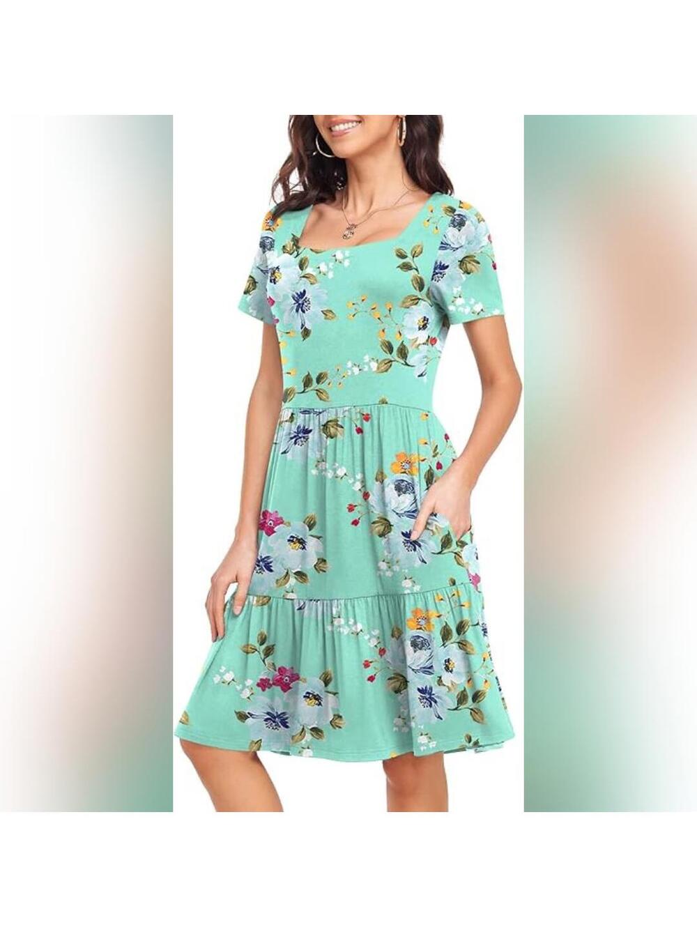 NWT TAOHUADAO Women's Short Sleeve Square Neck Casual Dress, Medium